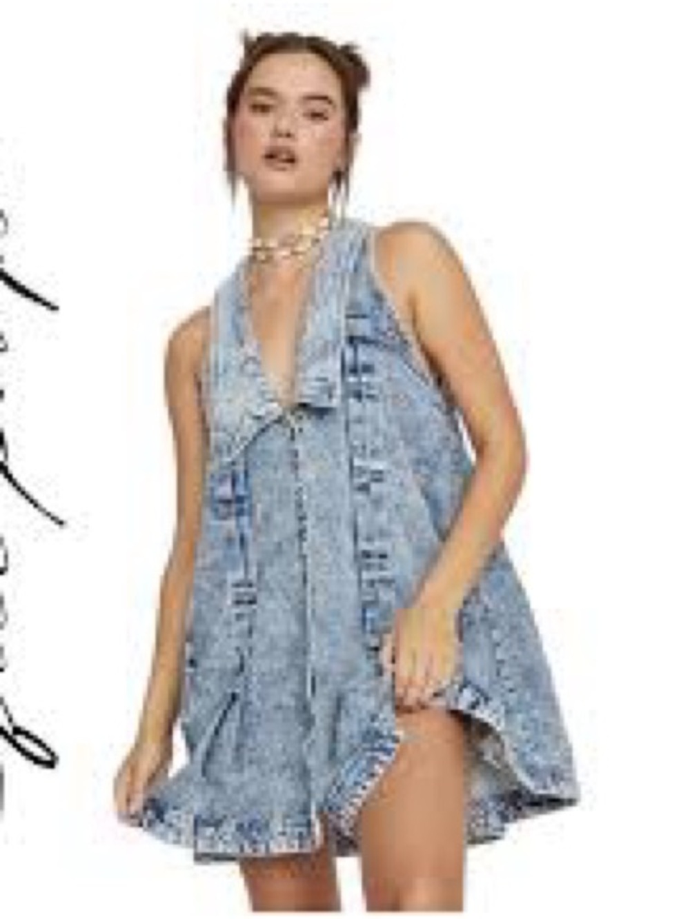 EUCFree People Katie Denim Mini Dress featuring an oversized pointed collar MED